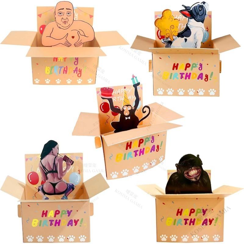 Humorous 3D Card Hilarious Happy Birthday Pop-Up Card Character Design with Heart Balloons Confetti Whimsical Card Birthday Gift
