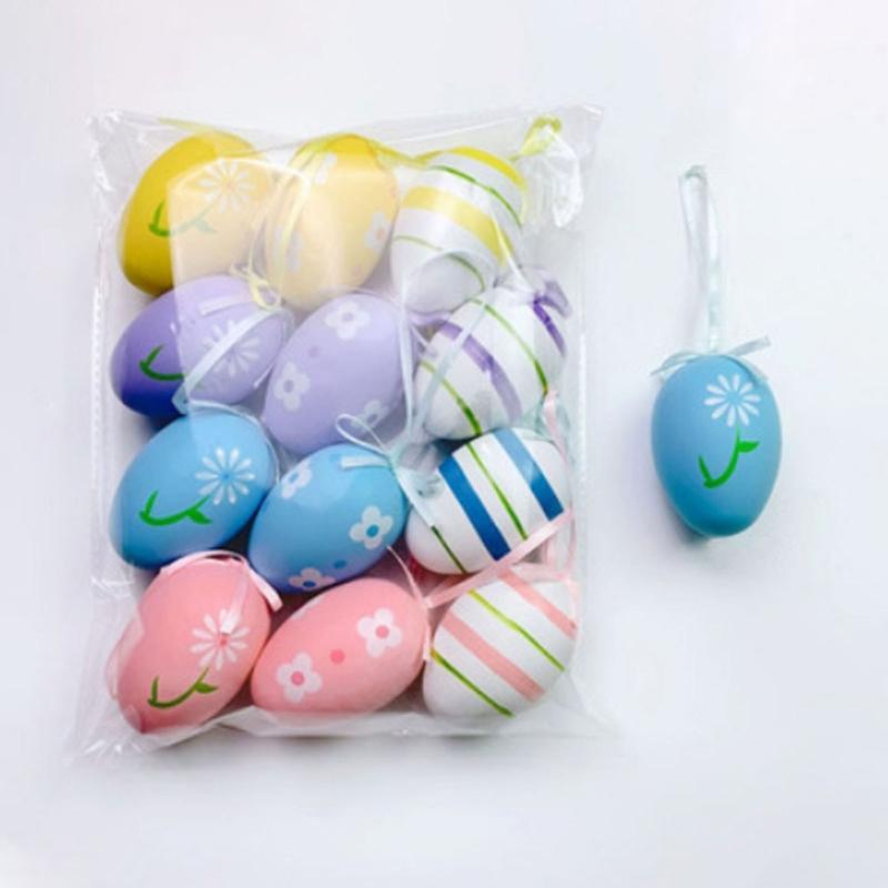12Pcs Easter Colorful Eggs Handmade Art Ornament Decorative Crafts Supplies for Children Adults DIY Photo Props