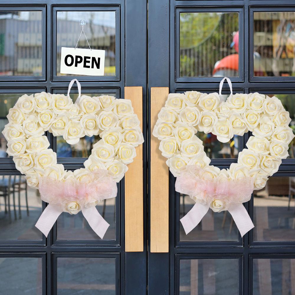 Valentine'S Day White Rose Wreath 2024 Romantic Love Wreath Outdoor Wedding Scene Arrangement Props