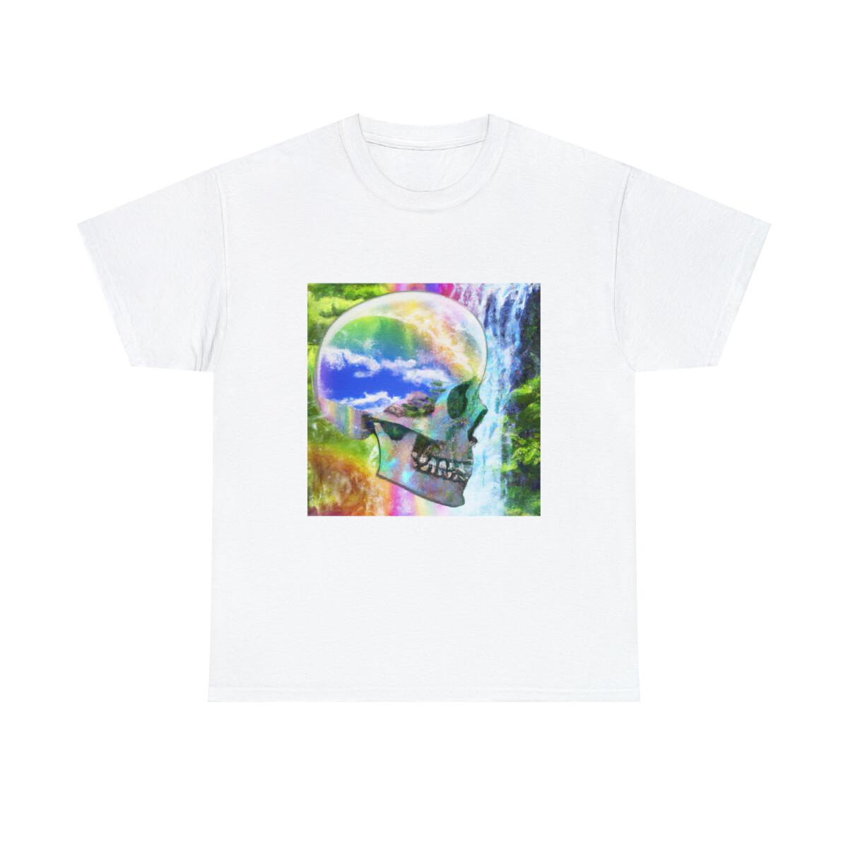 Skull Art T Shirt Cute Nature Tee Goth Cool Graphic Skeleton Flowers Rainbows S разноцветный