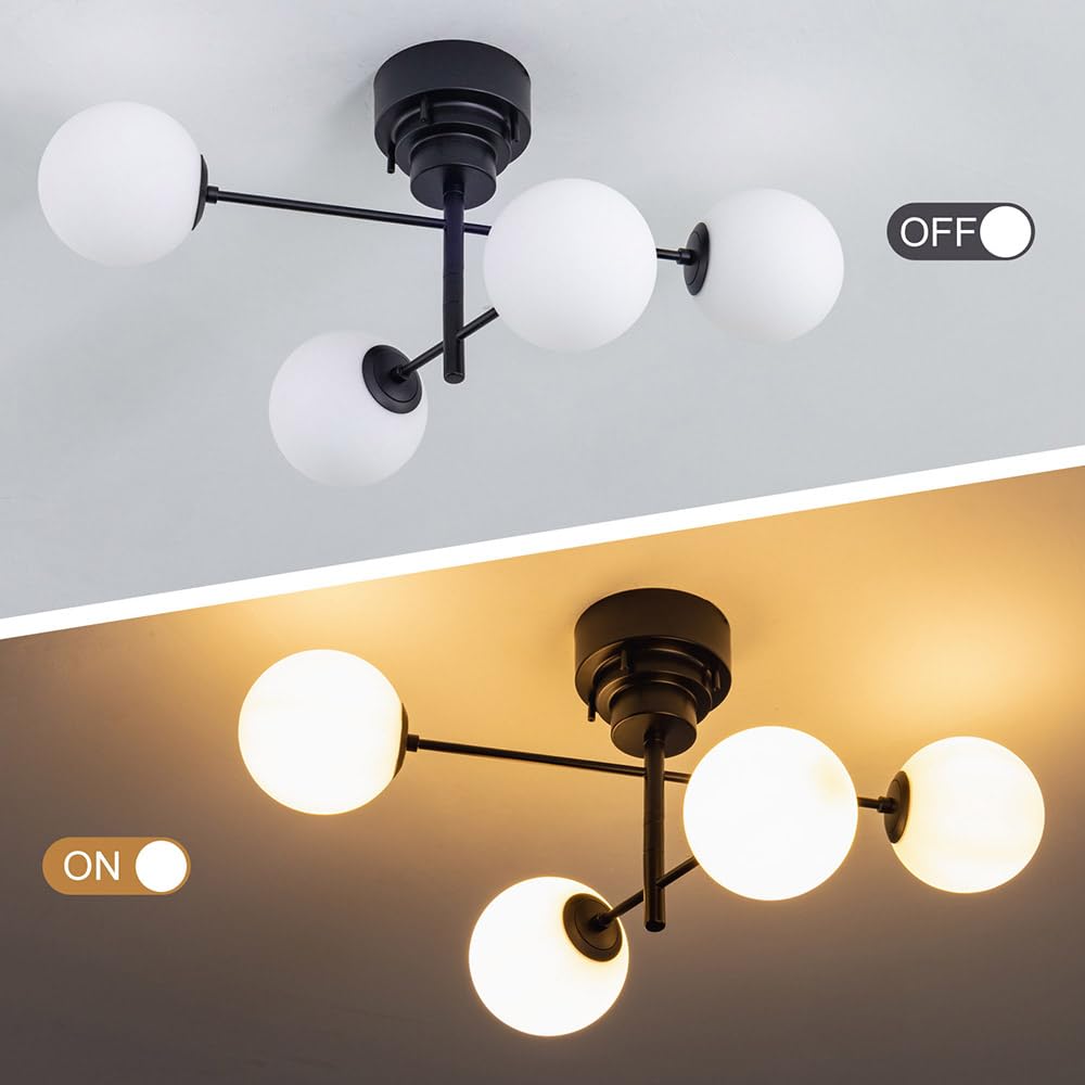 Chende Ceiling Light, Glass, 4-Light, LED Compatible, Pendant Light, Stylish, Scandinavian, Retro, Antique Style, Suitable for Living Room, Dining