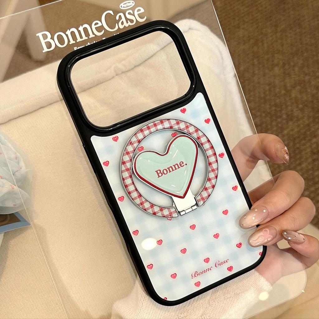 Gilded Blue Plaid Heart Magnetic Phone Case for iPhone 12-17 Pro Max