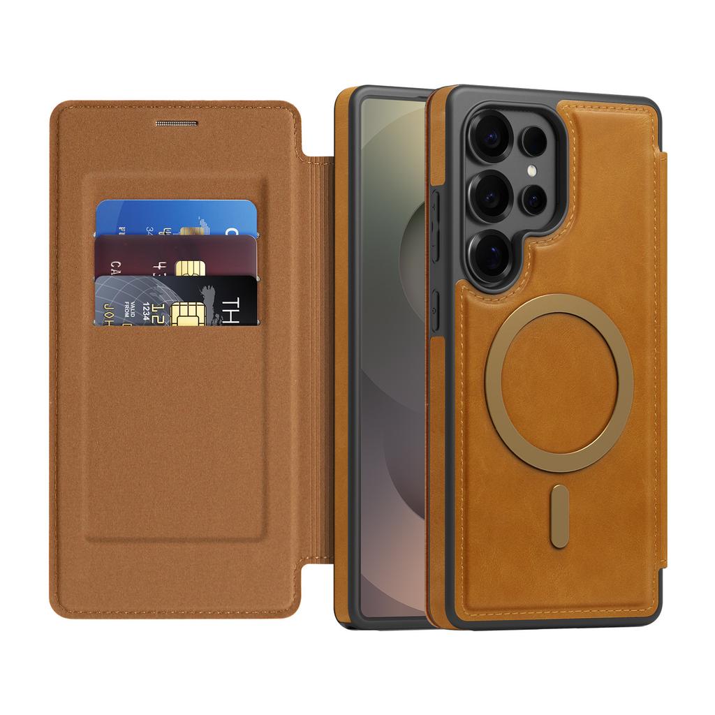 case for S26 S25 S24 S23 S22 plus ultra Magnetic flip leather case insert the card Wireless Charging Anti-Fingerprint plain