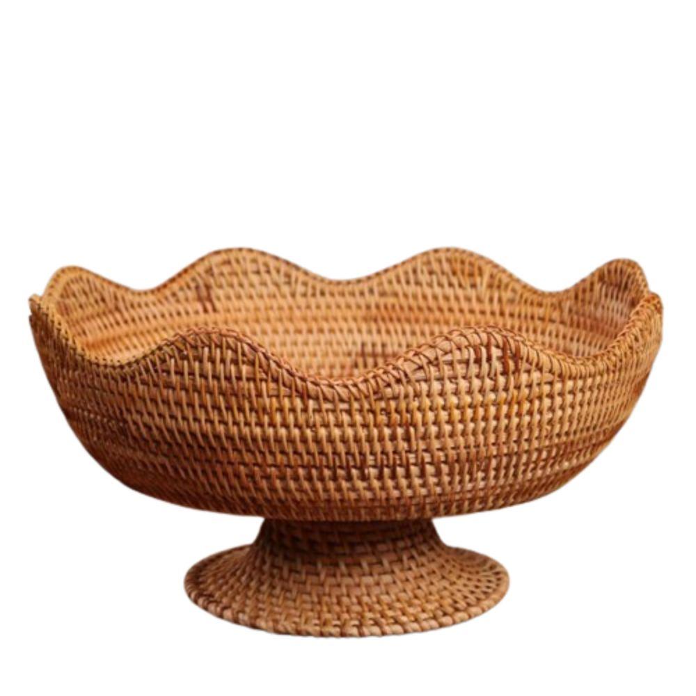 

Hand Woven Storage Organizing Tray Rattan Serving Basket Multishaped Teacup Tea Tray Candy large-flower shaped