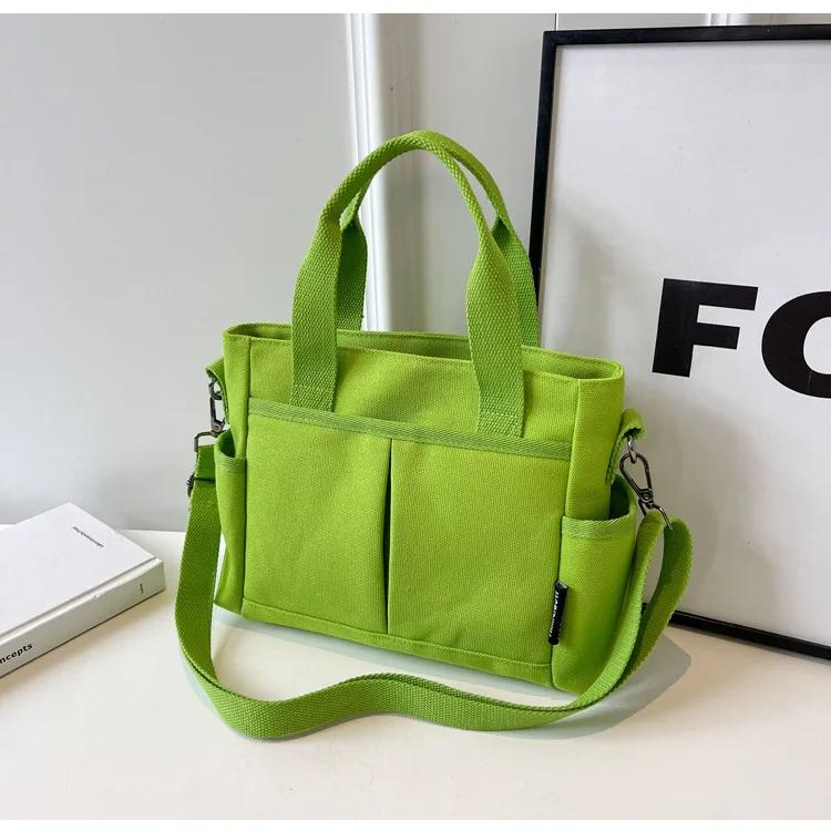 Multiple Pockets Women's Canvas Bag Tote Shoulder Bag Large Capacity Casual Handbag For Female