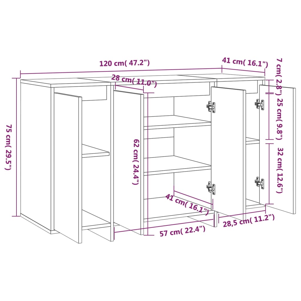 Sideboard Black 120x41x75 cm Particleboard