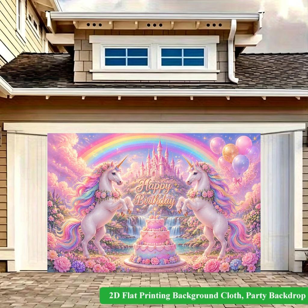 2D Flat Backdrop1pc Rainbow Unicorn Birthday Backdrop Banner Polyester Wall Decor For Living Room Bedroom Office Outdoor Decor Holiday Gift