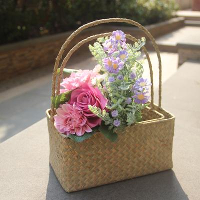 Women Straw Woven Tote Large Rattan Basket Beach Handmade Weaving Purse Handbag Home Storage Basket
