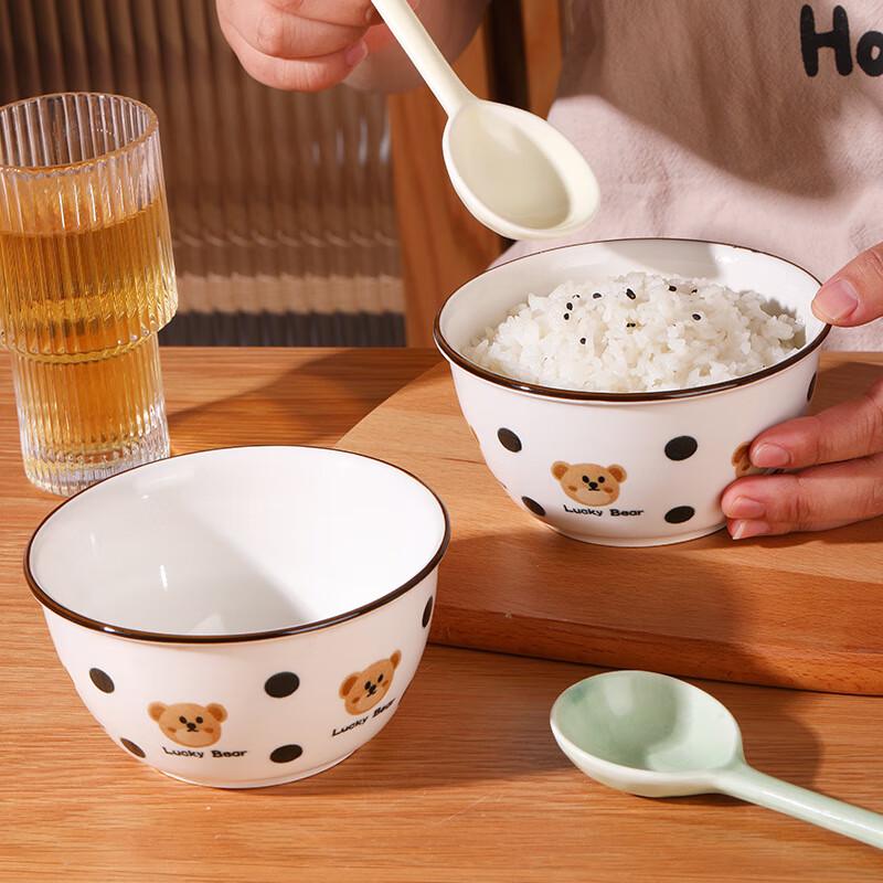 Linpan Cute Cartoon Ceramic Bowl and Spoon Set