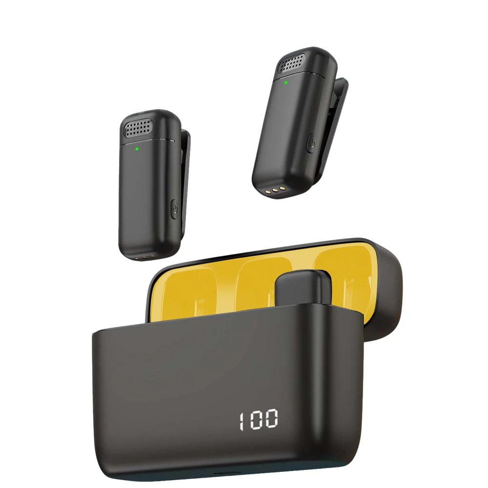 2In 1 Wireless Lavalier Microphone Lapel Mic With Digital Display Charging Case For Type C Recording Intelligent Noise Reduction Audio Video Recording