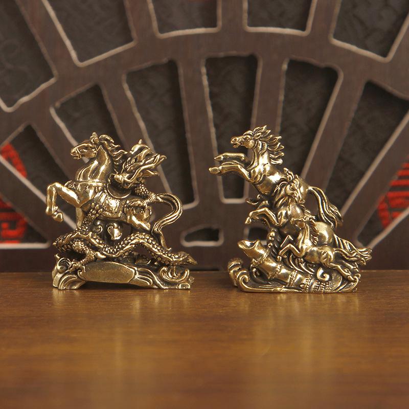 1 Stück Messing Pferdefigur 2026 Jahr des Pferdes Feng Shui Schreibtischdekoration Kind reitet Home Office Miniatur Geschenk