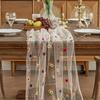 Boho Embroidery Daisy Table Runner Semi-Transparent Floral Tablecloth Colorful Table Cover  Party