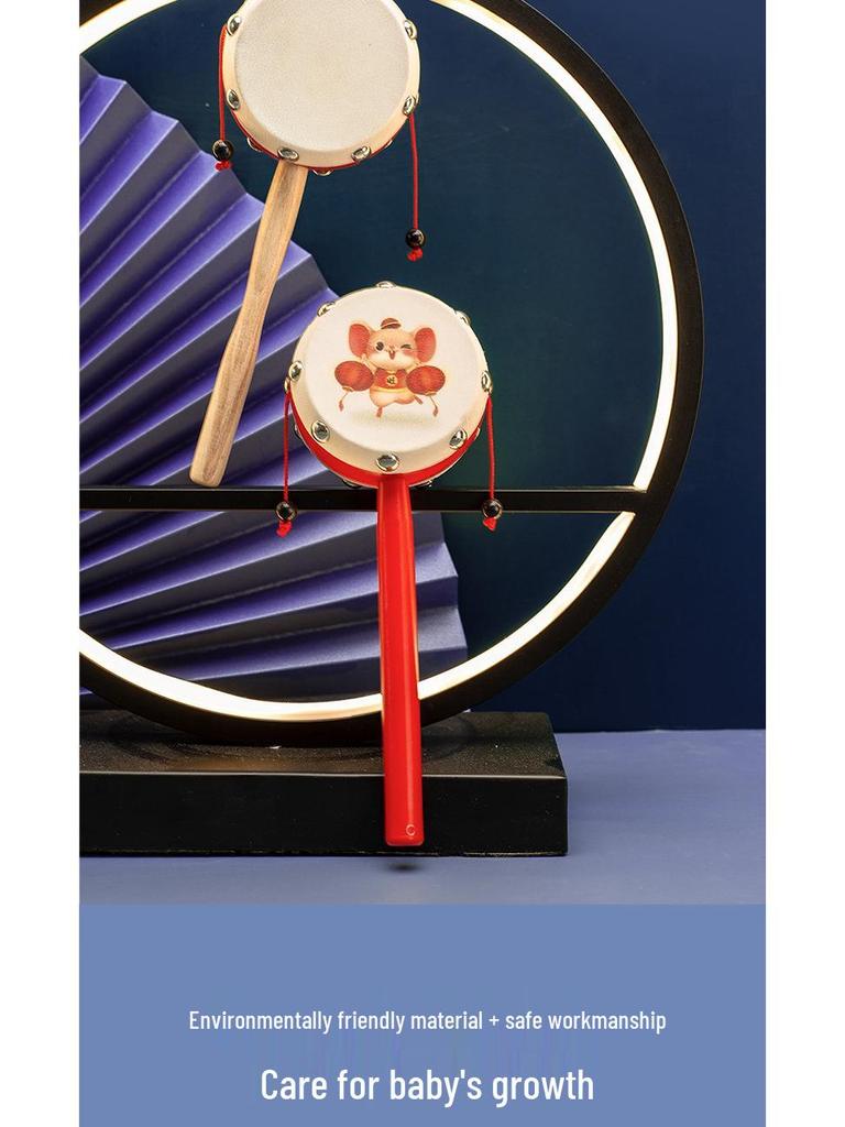 Wooden Sheepskin Baby Rattle Handheld Wave Drum for Newborns and Toddlers