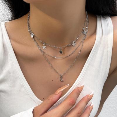 Fashion Trend Star Moon Tassel Multi-layer Necklace Ladies Stacking Design Accessories Holiday  Gifts