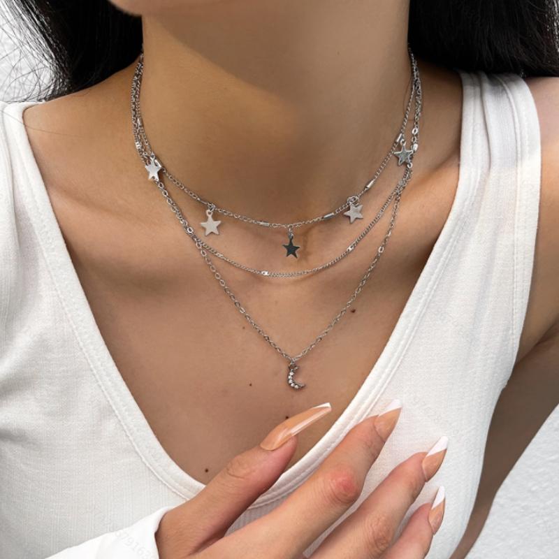 Модный тренд Звезда Луна Кисточка Многослойное ожерелье Женское Дизайн для ношения слоями Аксессуары Праздничные подарки