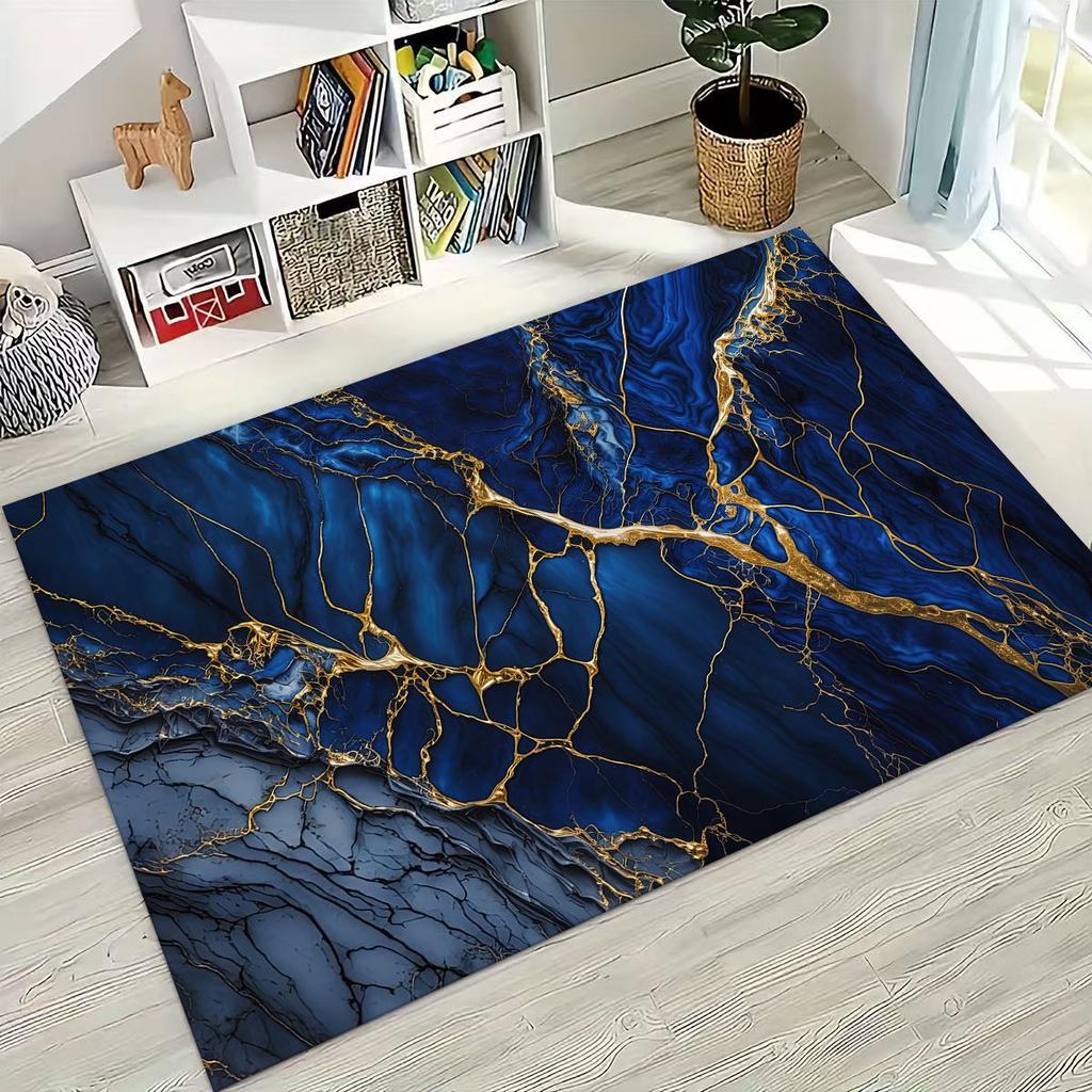 2026 Luxurious Marble Black Green Gold Colorful Stone Texture Rug for Bedroom Living Room Sofa Home Doormat Decor,Non-slip Mat