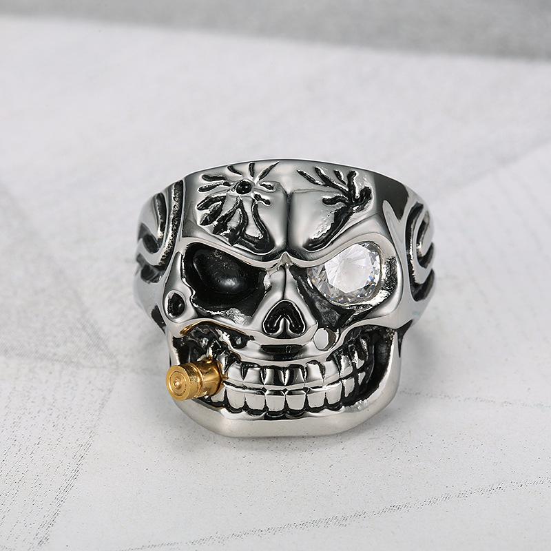 Retro Herren Gold Pfeife Totenkopfring - Klassischer europäischer und amerikanischer Stil Edelstahl