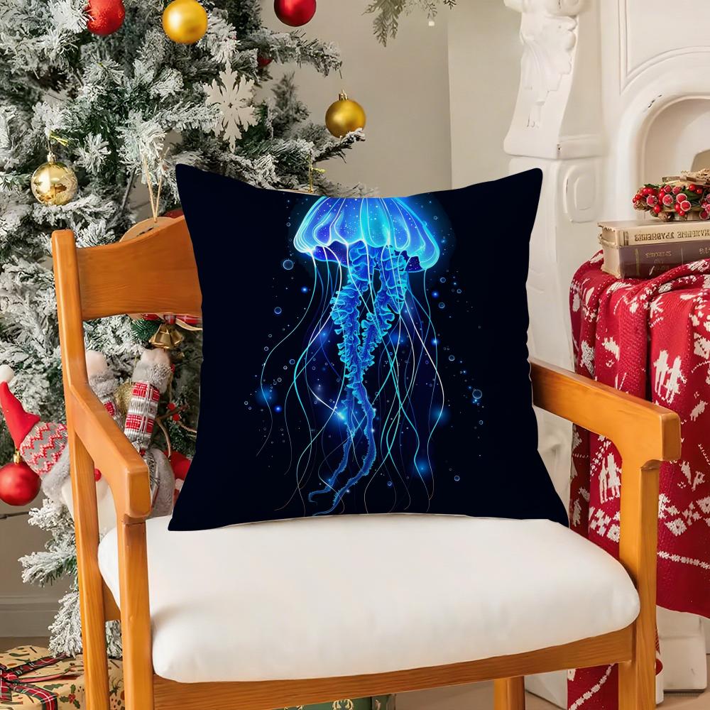Beautiful Marine Life Jellyfish Pillow Case Silky Short Plush With Invisible Zipper Dustproof Sofa Cushion Cover For Home Decor