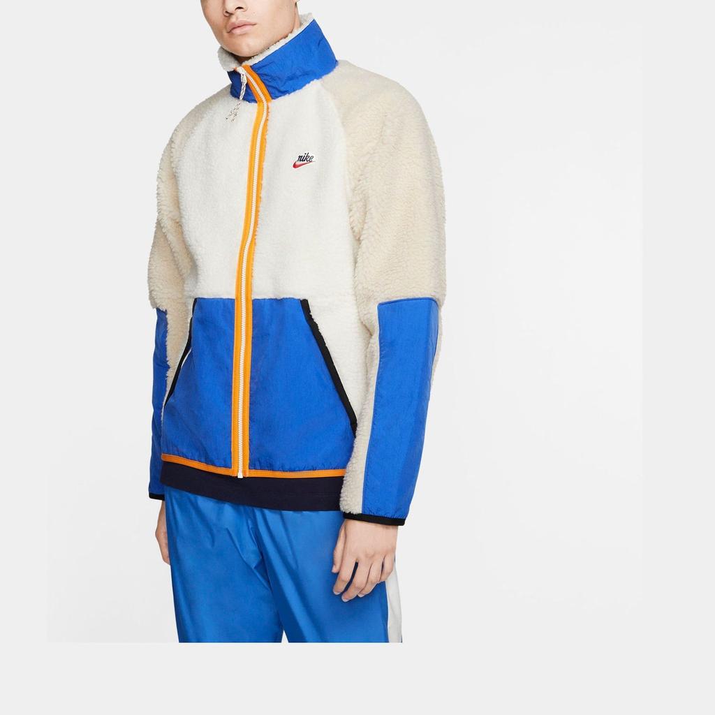 Nike Jachetă Fleece Casual Color Block cu Guler Stand Bărbați Jachetă Alb Albastru BV3720-133