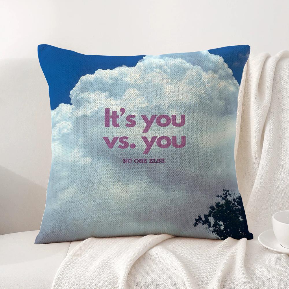 Positive Words Cushion Cover Natural Linen Organic Fabric DoubleSided Printing Sofa Home Decor Gift Pillow Cover