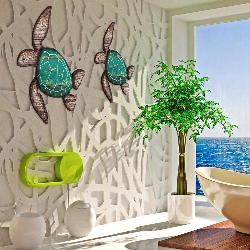 2pcs/set Wooden Turtle Wall Hanging Painting Farmhouse Turtle Hanging Decoration Beach Theme Decoration