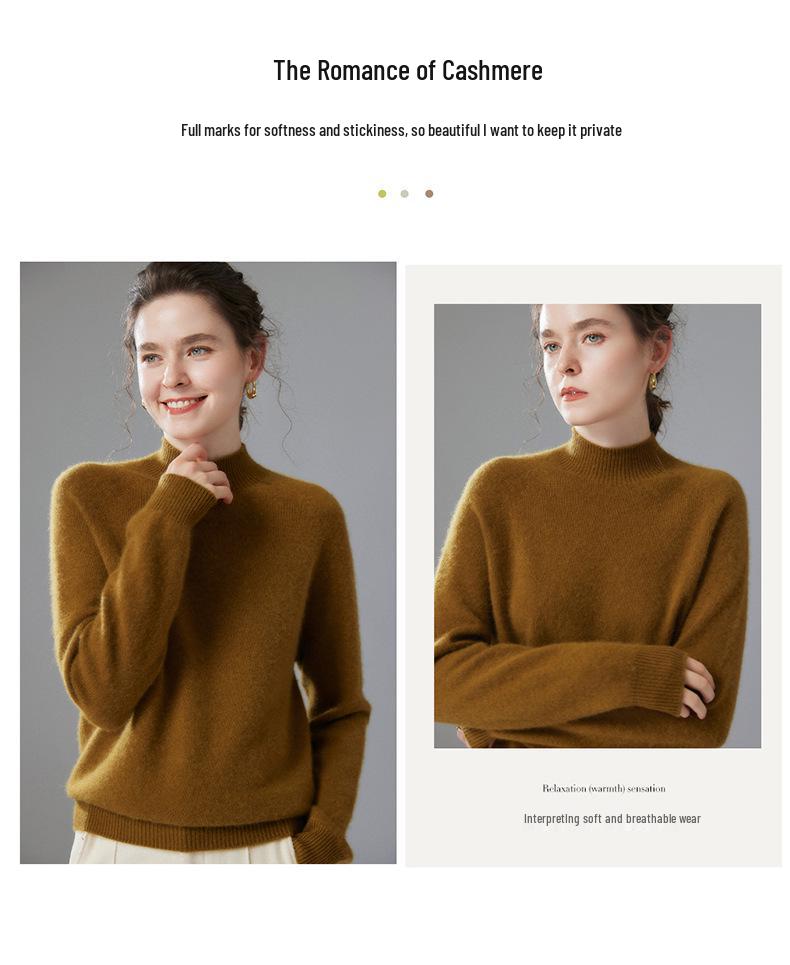 Women's High Neck Solid Color Cashmere Loose Pullover - Long Sleeve Casual Autumn/Winter Knit Sweater