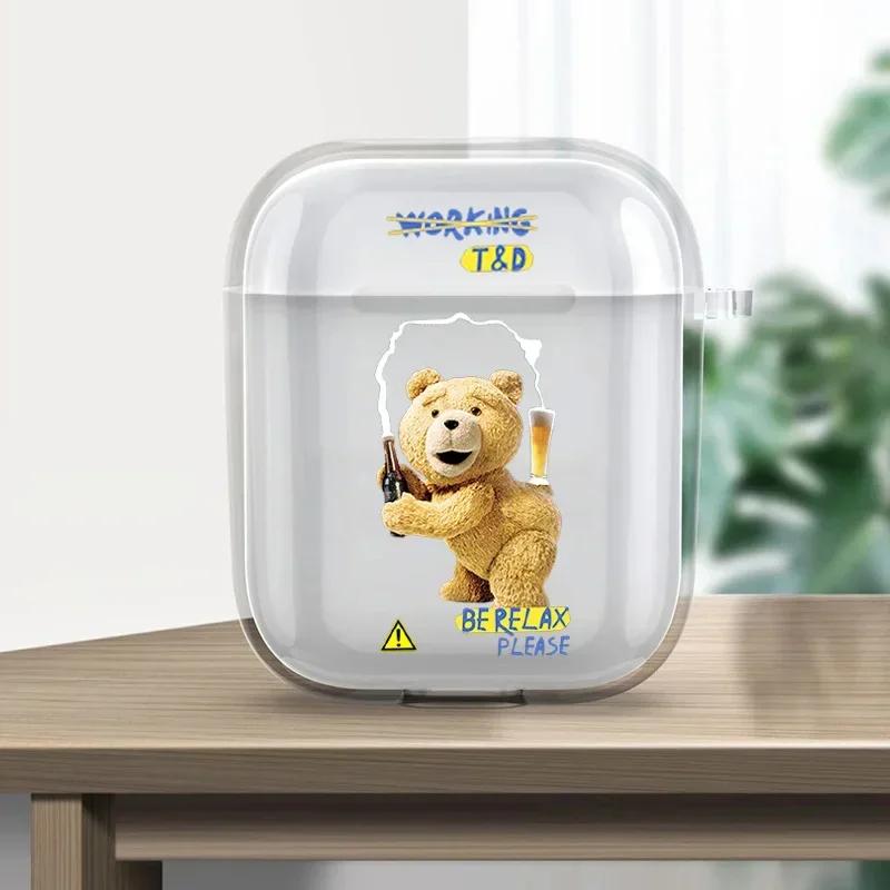 Teddy Bear Earphone Case For Apple AirPods 4 3 2 1 Clear Protective Funny Cartoon Animal Transparent Cover For AirPods Pro2 Case AirPods 4th