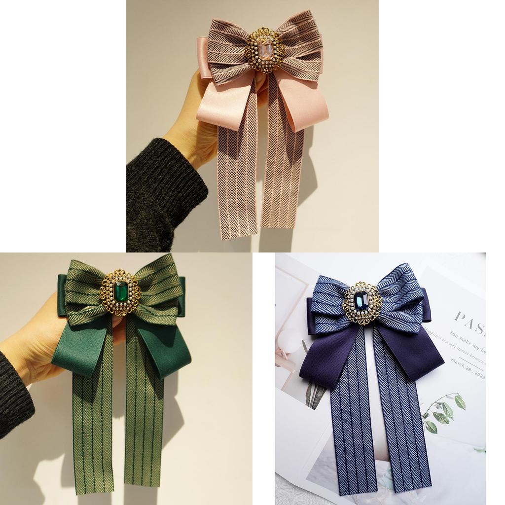 Korean Style Bow Tie With Striped Pattern And Rhinestone Accents For Women And Men