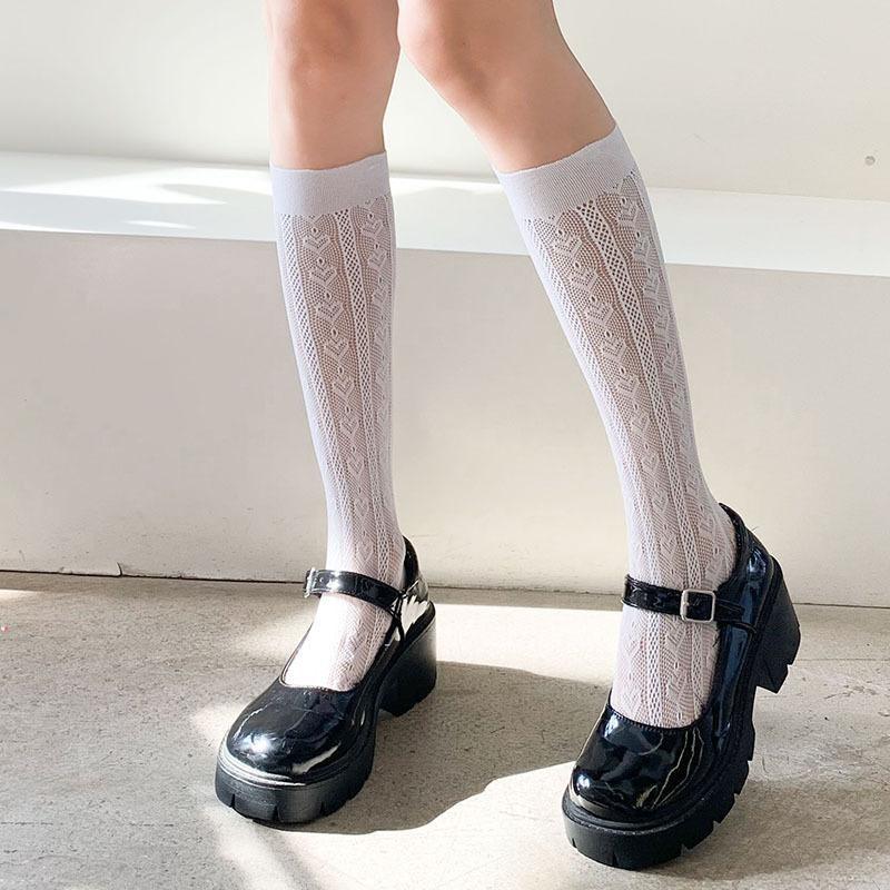 Calze da donna stile giapponese Calzini alti al ginocchio Calzini lunghi in nylon trasparente ultrasottile Calzini al ginocchio JK Lolita per ragazze dolci