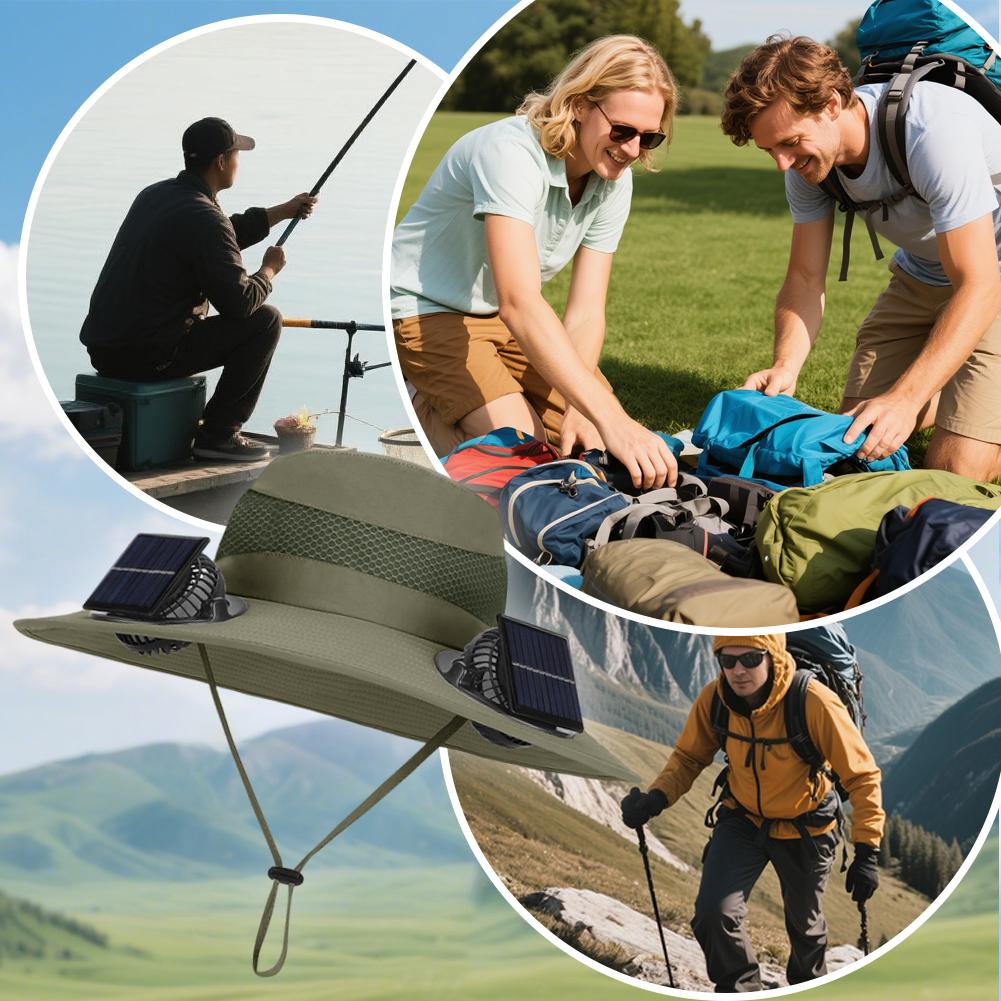 Sunscreen Fisherman Hat Solar Fan Cap Portable Solar Charging Cap with 2 Fan Suitable For Summer Outdoor Camping Fishing Hiking