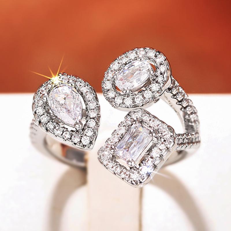 Opening adjustable ring, geometric water drop square ring, light luxury design Internet celebrity style