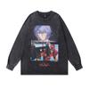 Trendy Brand Harajuku Y2K Cartoon Print Washed Long-Sleeved T-Shirt Men'S Oversize Retro Couple Bottoming Top