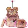 Mädchen Rollrucksack mit Rädern für Kinder Schulkoffer Roller Rucksack Handgepäck Reisegepäck mit Brotdose und Federmäppchen für Mädchen im Alter von 5-12 Jahren