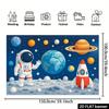 2D Planar Dreamy Space Astronaut Background Fabric. Astronaut + Planetary Rocket + Star Decorations Polyester