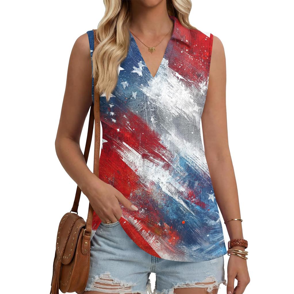 Women's Fashion Casual Lapel Sleeveless Color Shirt Women's V-Neck Up Tops