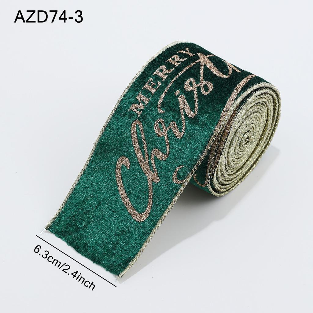 2m/Roll 6.3cm Flocked Christmas Ribbon Glitter Merry Christmas Letter Printed Ribbons For Xmas Holiday Gift Wrapping Bow Decor