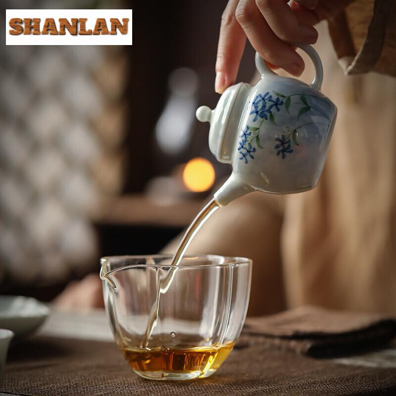 90ml Hand-painted Blue Magnolia Teapot Household Small Size Teapot Retro Pot Tea Brewing Kettle Tea Services Supplies Collection