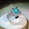925  New Arrival With Cotton Wool Imitation Natural Paraiba Full Diamond Ring For Women Birthday Party Jewelry Gift