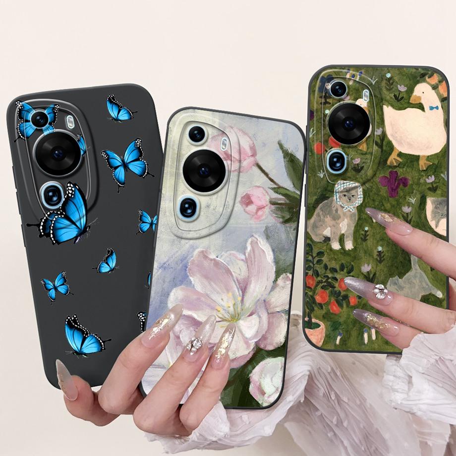 For Huawei P60 Art P60 Pro HuaweiP60 Case Cover Soft Silicone TPU Flower Butterfly Girly Fashion Painting Bumper Fundas