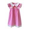Plaid Princess Dress with French Doll Collar, Lace Trim, Flutter Sleeves, Bow, Summer 2026 Style for Girls.