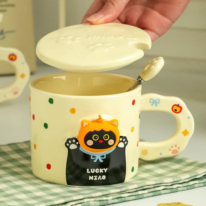 High-Value Cat Ceramic With Lid Household Coffee Couple Cup Practical Souvenir Water Cup