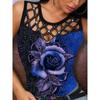 women's Rhinestone Hollow Out 3D Rose Print Slim Fit Tank Top Sleeveless Casual Camisole Top