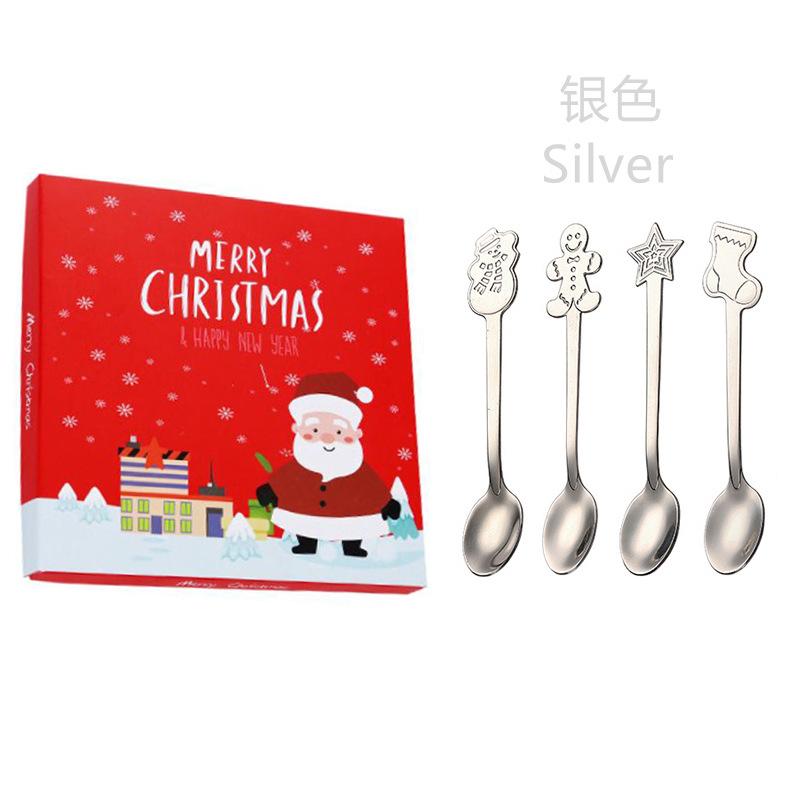 Edelstahl Löffel Tafelgeschirr Runder Löffel Kuchen Dessert Eis Kaffee Löffel Kreatives Weihnachts-Löffel-Set