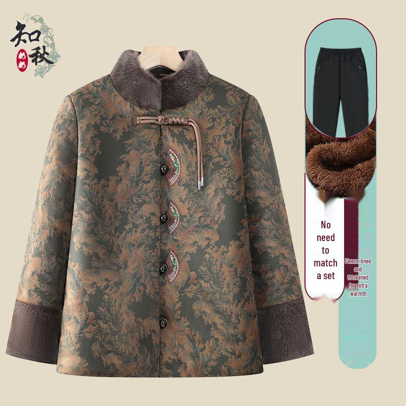 Grandma's Winter Cotton Coat: Women's Thick Velvet-Lined Outerwear for Elderly Ladies