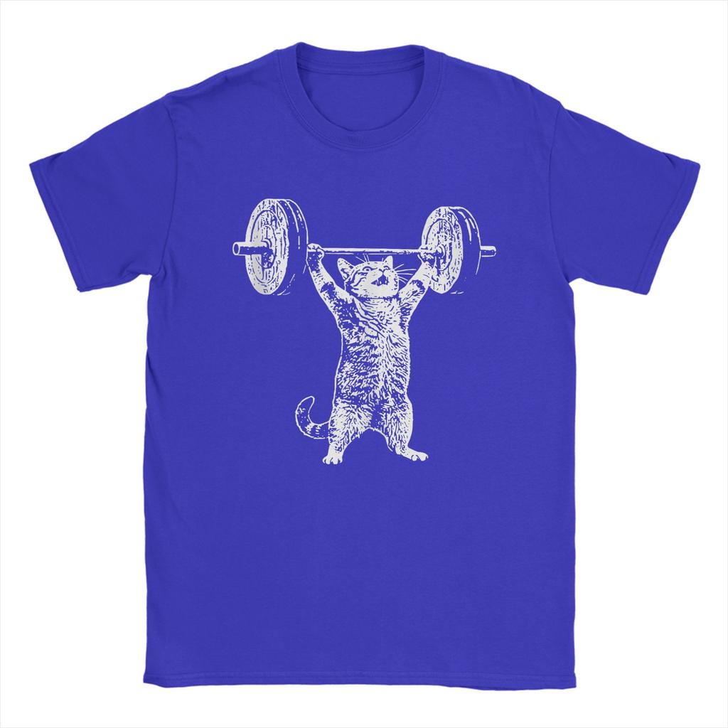 Vintage Retro Weight Lifting Gym Cat T Shirts Men Cotton Vintage TShirts Round Collar Tee Shirt Short Sleeve Clothes Plus Size