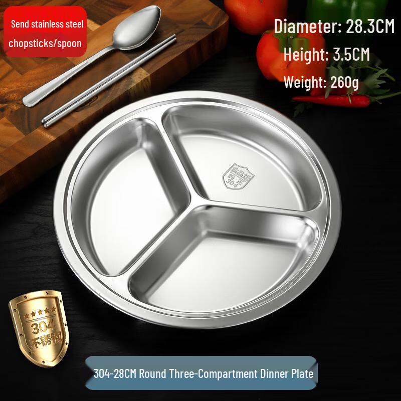 

Jun Ding Ying Stainless Steel 3-Compartment Round Meal Plates