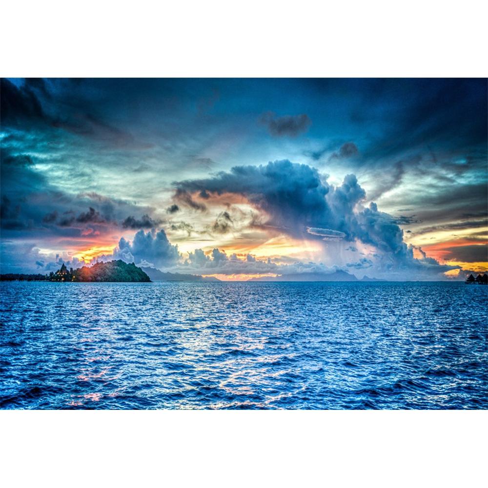 Background Photo with Beach Waves and Sunset, Summer Vacation, Ocean, Beach, Blue Sky, White Cloud, Sand, Photo Shoot