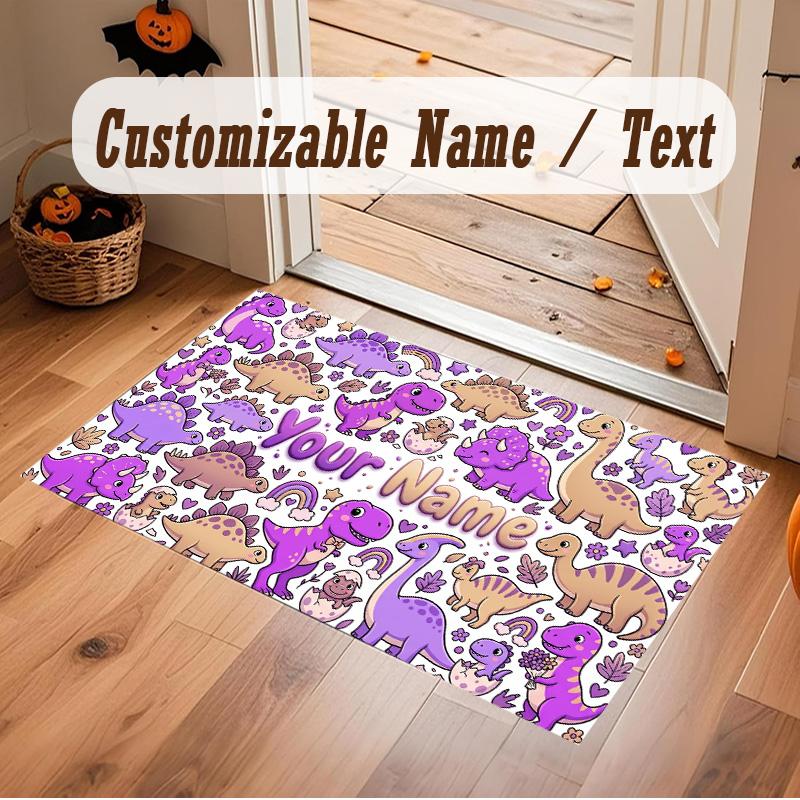 Dinosaur Theme Soft Crystal Velvet Rug Custom Name & Text Print Non Slip Floor Rug for Bedroom Living Room