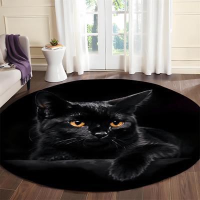 Black Cat  Pattern Round Shape Floor Mats Kitchen Hallway Runner Rug Bedroom Living Room Soft Carpet Non-slip Area Rug