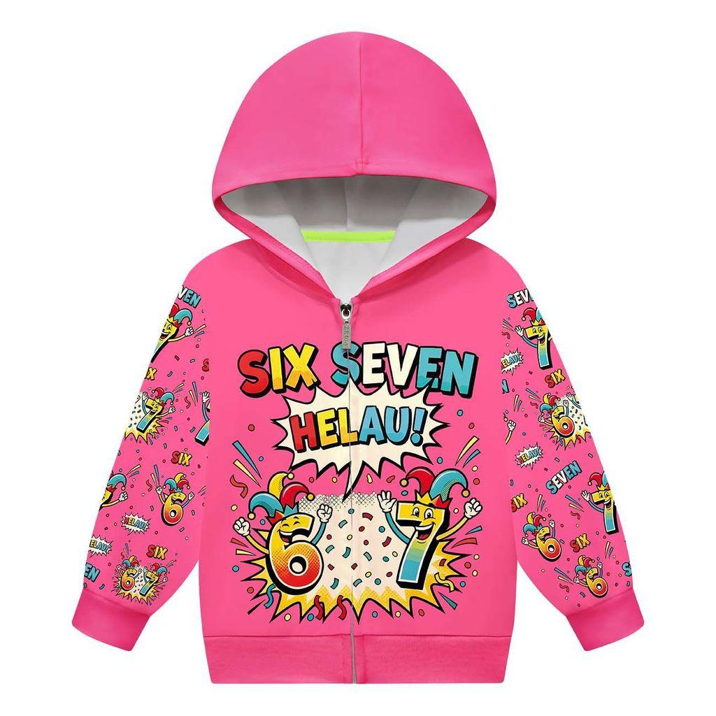 Girls Steal a Brainrot 67 Printed Casual Hooded Coat Children Zipper Long Sleeves Jacket